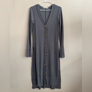 Free People Women's S Perfect Match Longline Cardigan Slits Thumbholes Gray